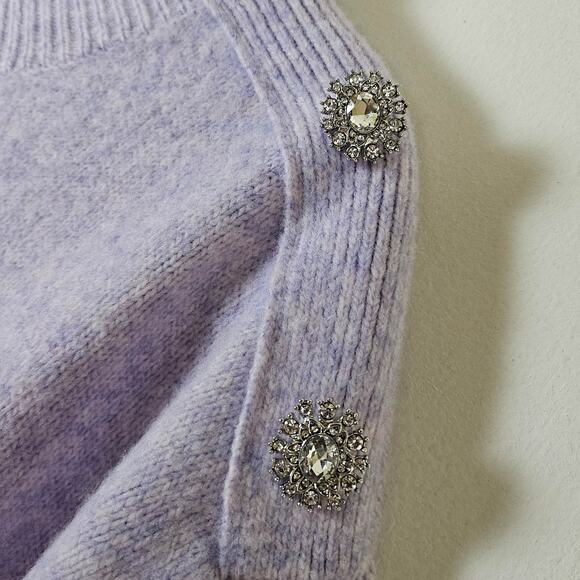 L Ann Taylor Factory Lavender Knit Sweater w Gems Large Light Purple Lilac Crew - Picture 3 of 9